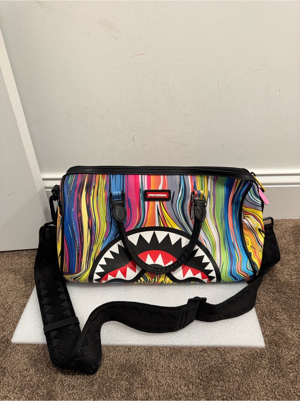 Sprayground Super Melt Mini Duffle bag shark graffiti pattern limited edition